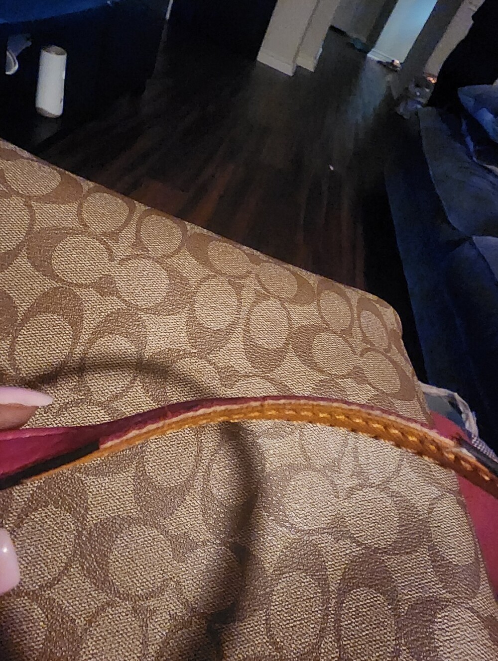 COACH Tan Signature Canvas Tote with Orange Trim and Pink Handles - Picture 10 of 11